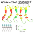 Set of 5 Float Fishing Rigs with Circle Hooks Sizes 6/0, 8/0, 10/0