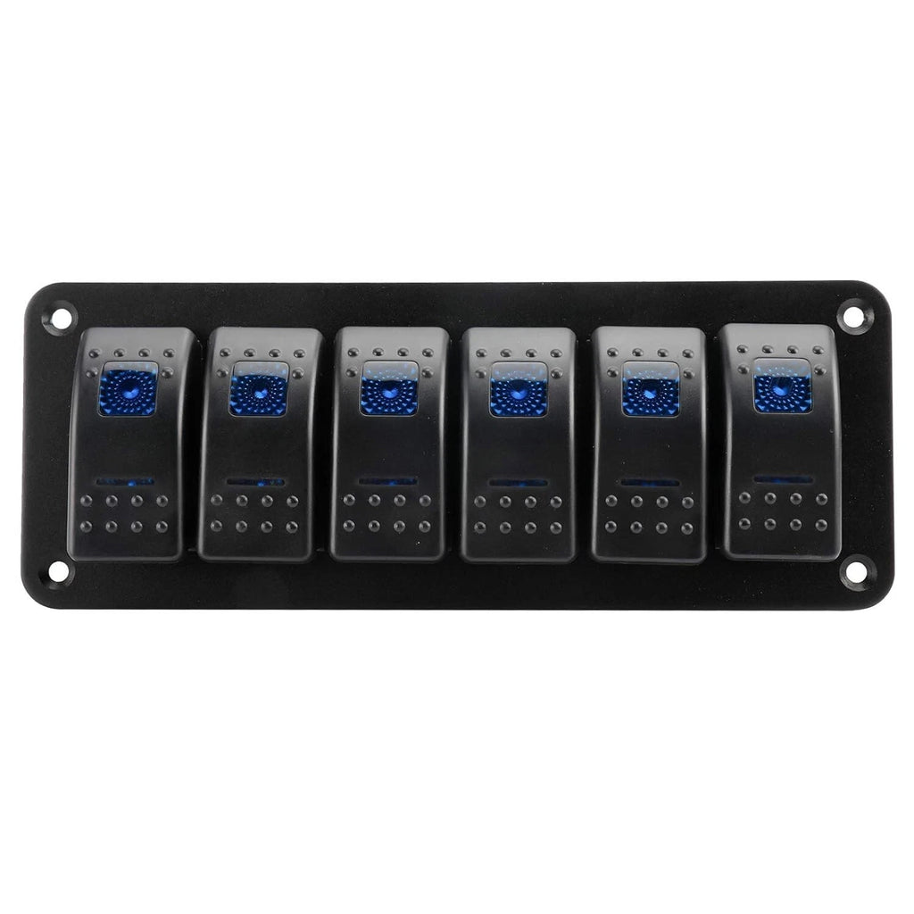 6 Gang Rocker Switch Panel for Universal Vehicles (12-24V) - Blue LED, IP65