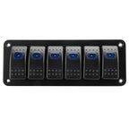 6 Gang Rocker Switch Panel for Universal Vehicles (12-24V) - Blue LED, IP65
