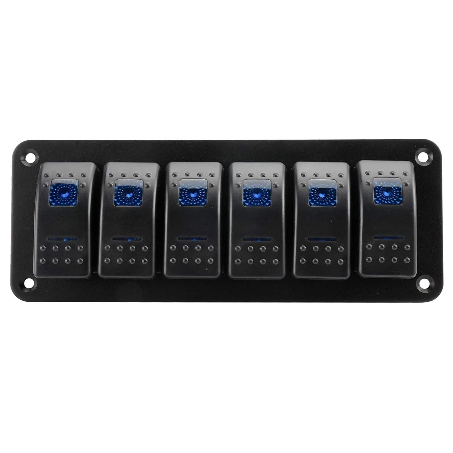 6 Gang Rocker Switch Panel for Universal Vehicles (12-24V) - Blue LED, IP65
