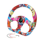 13" Racing Graffiti Pattern Flat Steering Wheel with Horn Button