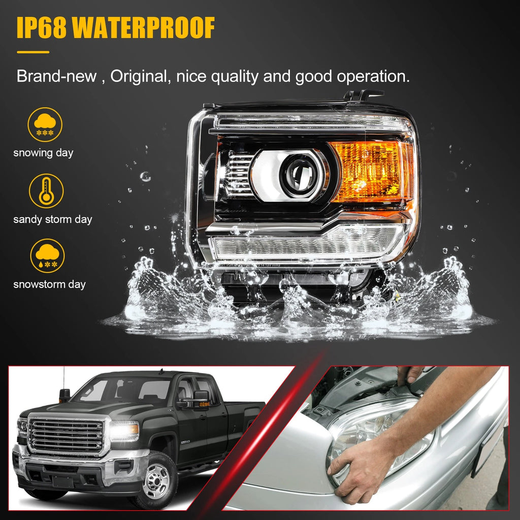 Left Side Headlight for GMC Sierra 1500 2500HD 3500HD (2014–2019) Projector