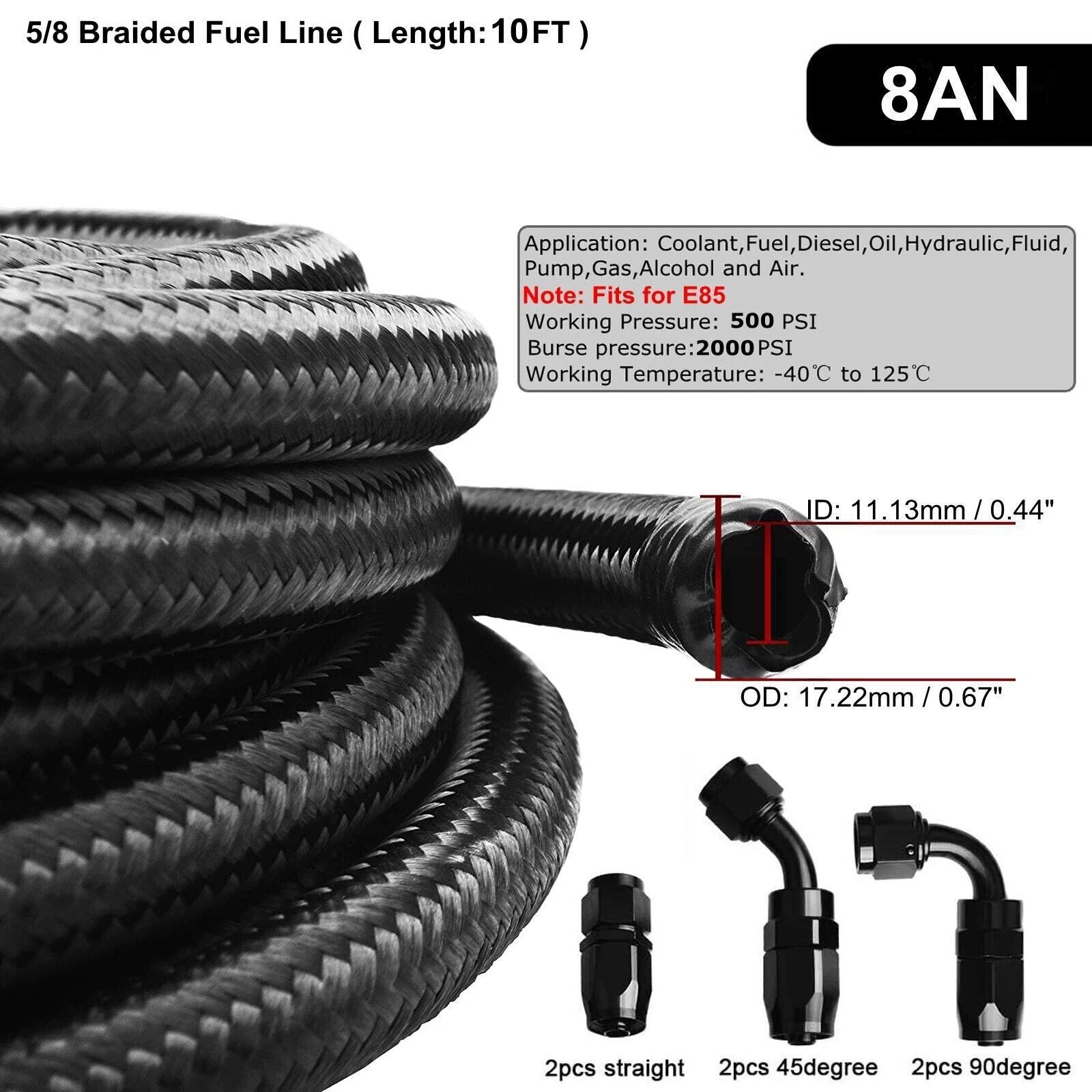 Fuel Line Hose End Fittings Kit 4AN/6AN/8AN/10AN/12AN for Automotive