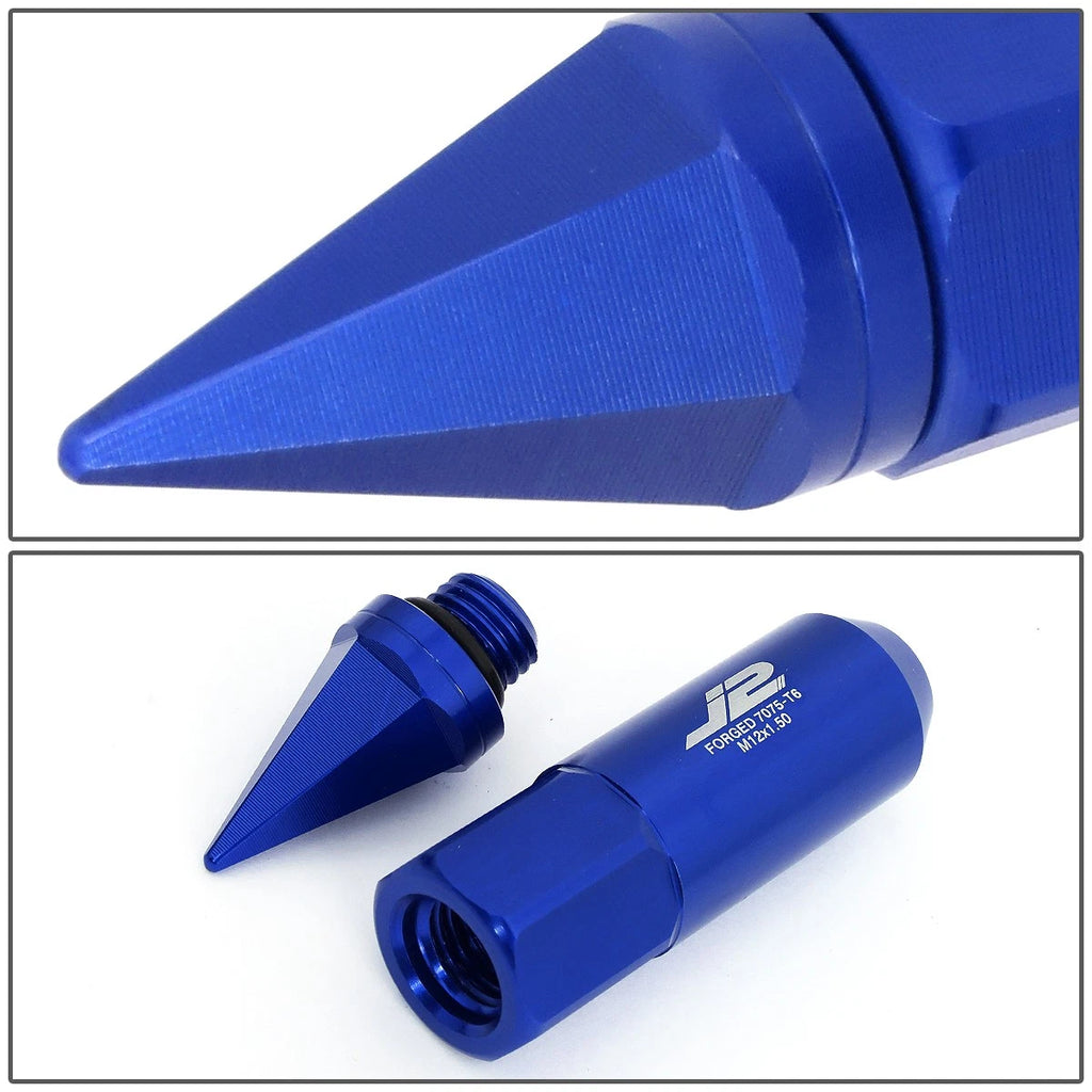 Set of 20 J2 7075 Forged Aluminum M12x1.5 Spiky Cap Lug Nuts w/Adapter Blue