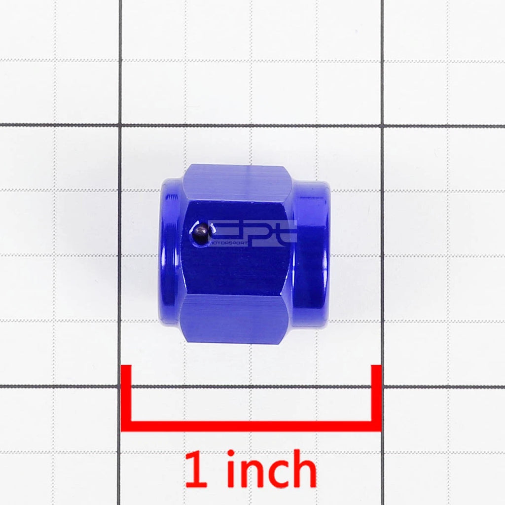 4AN Blue Anodized Aluminum Hex Head Female Flare End Cap/Nut Fitting