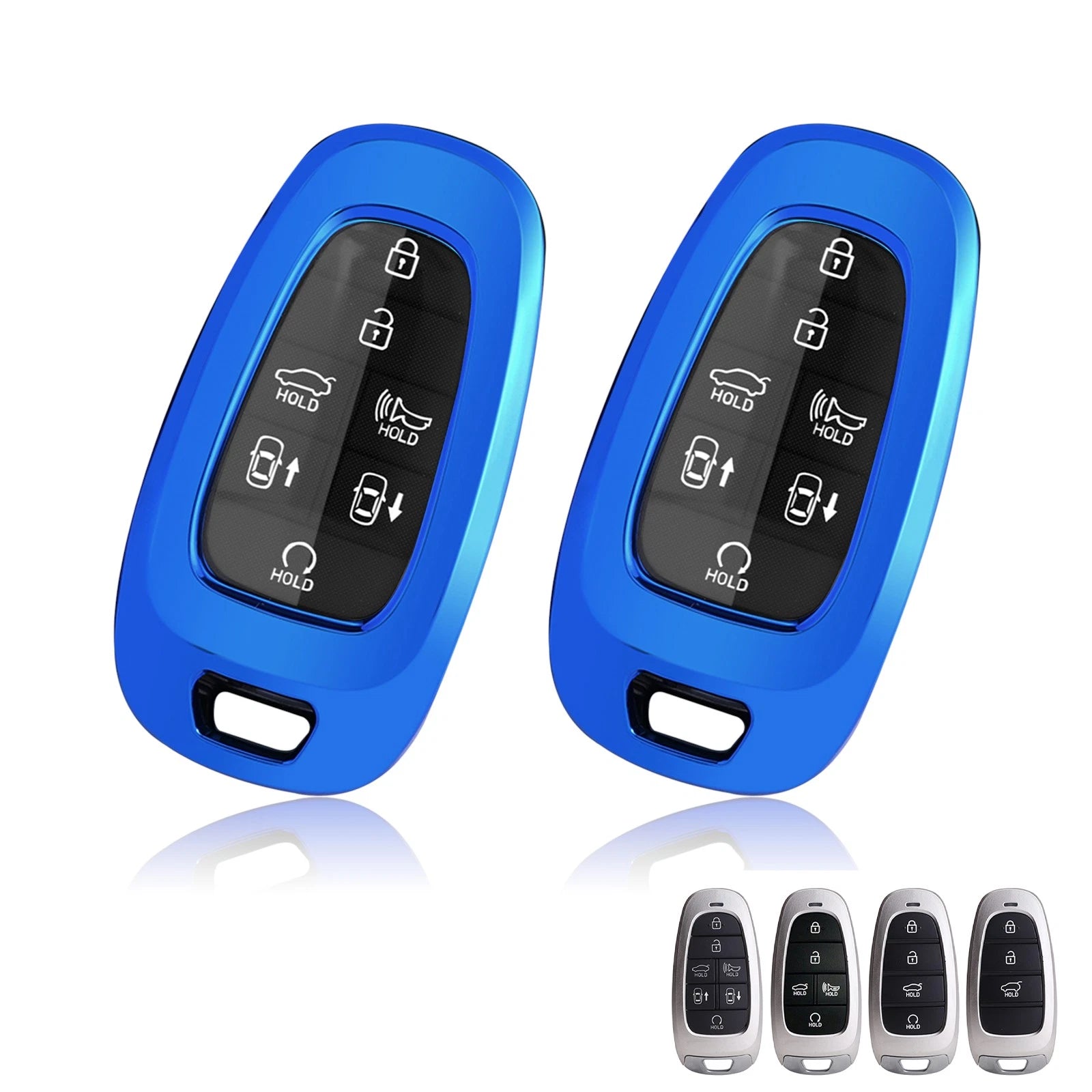 Blue TPU Full Coverage Button Key Fob Holder Case for Hyundai (2015–2021)