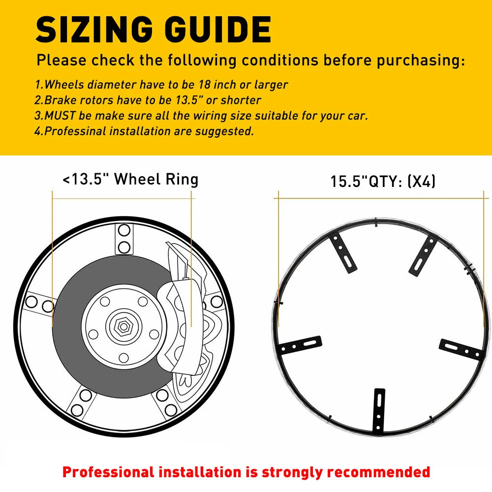 LED Wheel Ring Rim Lights for Universal Vehicles (15.5", RGB, Bluetooth)