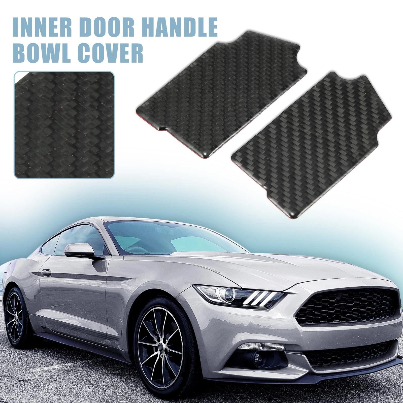 2pcs Carbon Fiber Inner Door Handle Bowl Cover for Ford Mustang (2015–2020)