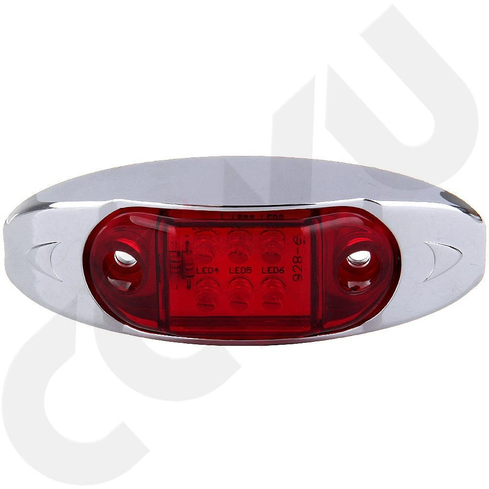 6x Red Surface Mount LED Marker Running Lights w/ Chrome Plated Base