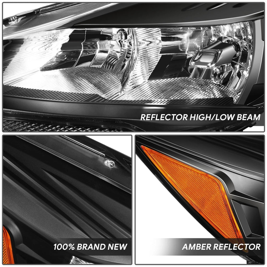Pair of Black Housing Amber Side Headlights for Ford Escape (2013–2016)