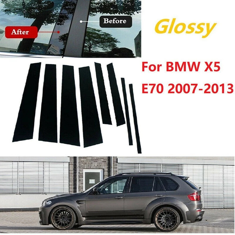 8PCS Exterior Trim Window W Trim for Glossy Black