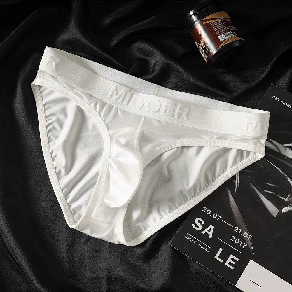 Set of 4 Solid Color Satinlike Ice Silk Briefs Underwear Bulge Pouch