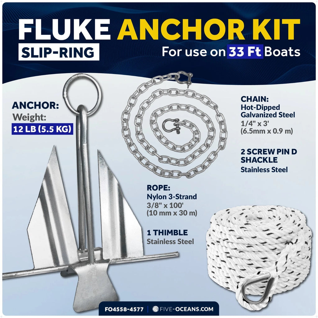 12 Lb Fluke Boat Anchor Kit with Chain & Rope for Boats