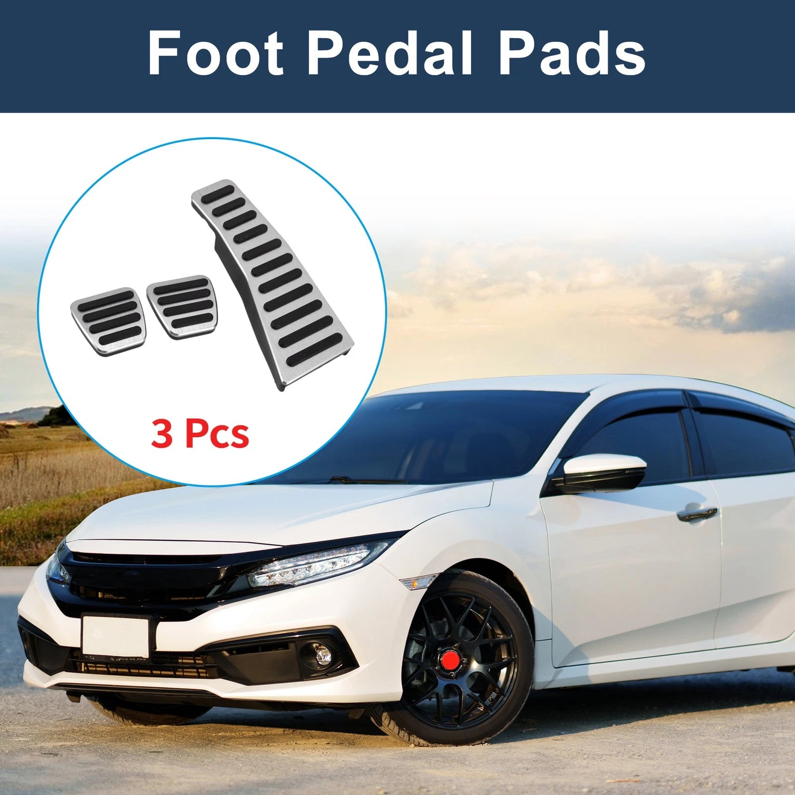 3 Pcs Manual Foot Accelerator Pedal Covers for Honda Civic (2006–2009) Silver Tone