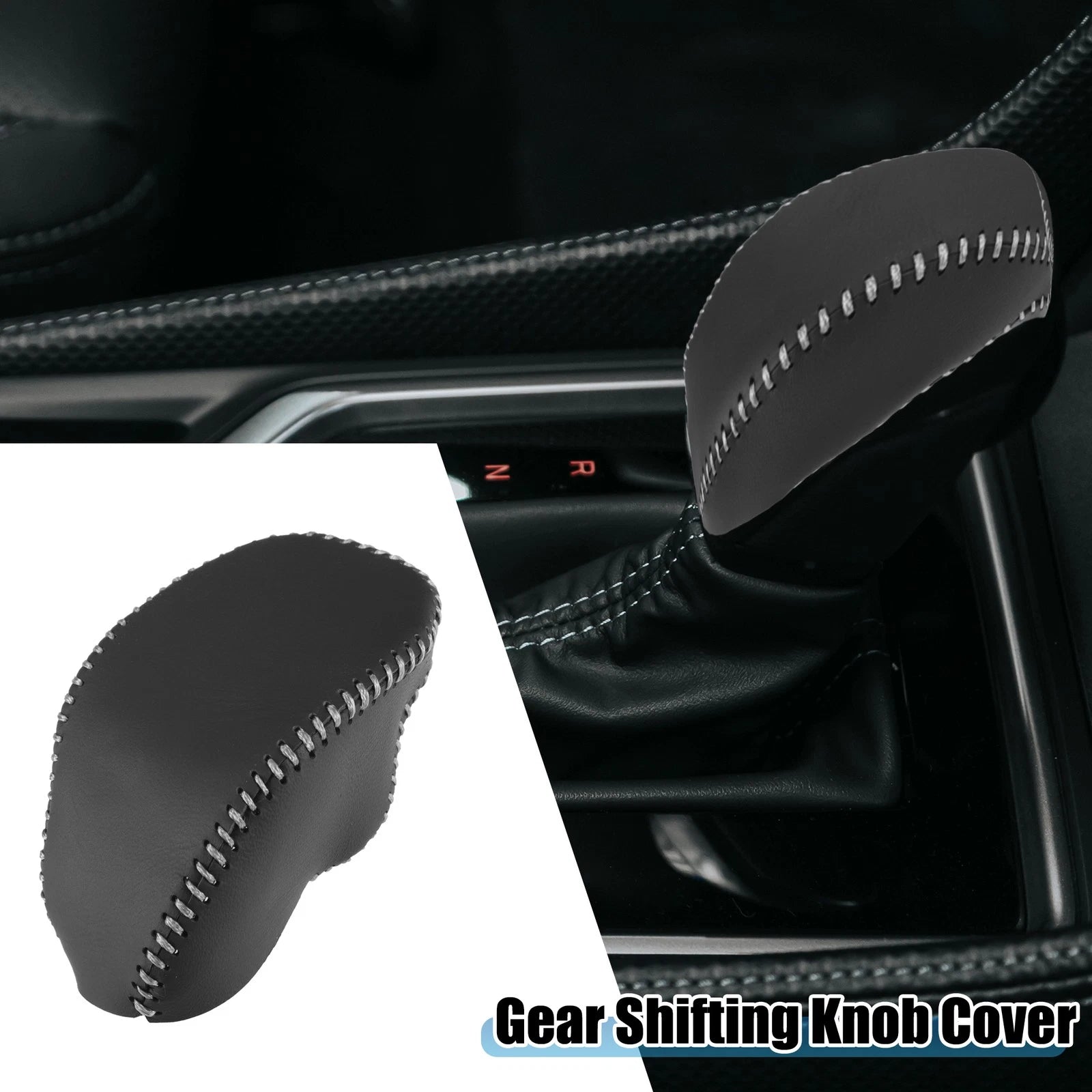 Gear Shifting Knob Cover for Toyota RAV4 (2019–2023) Black Gray Stitches