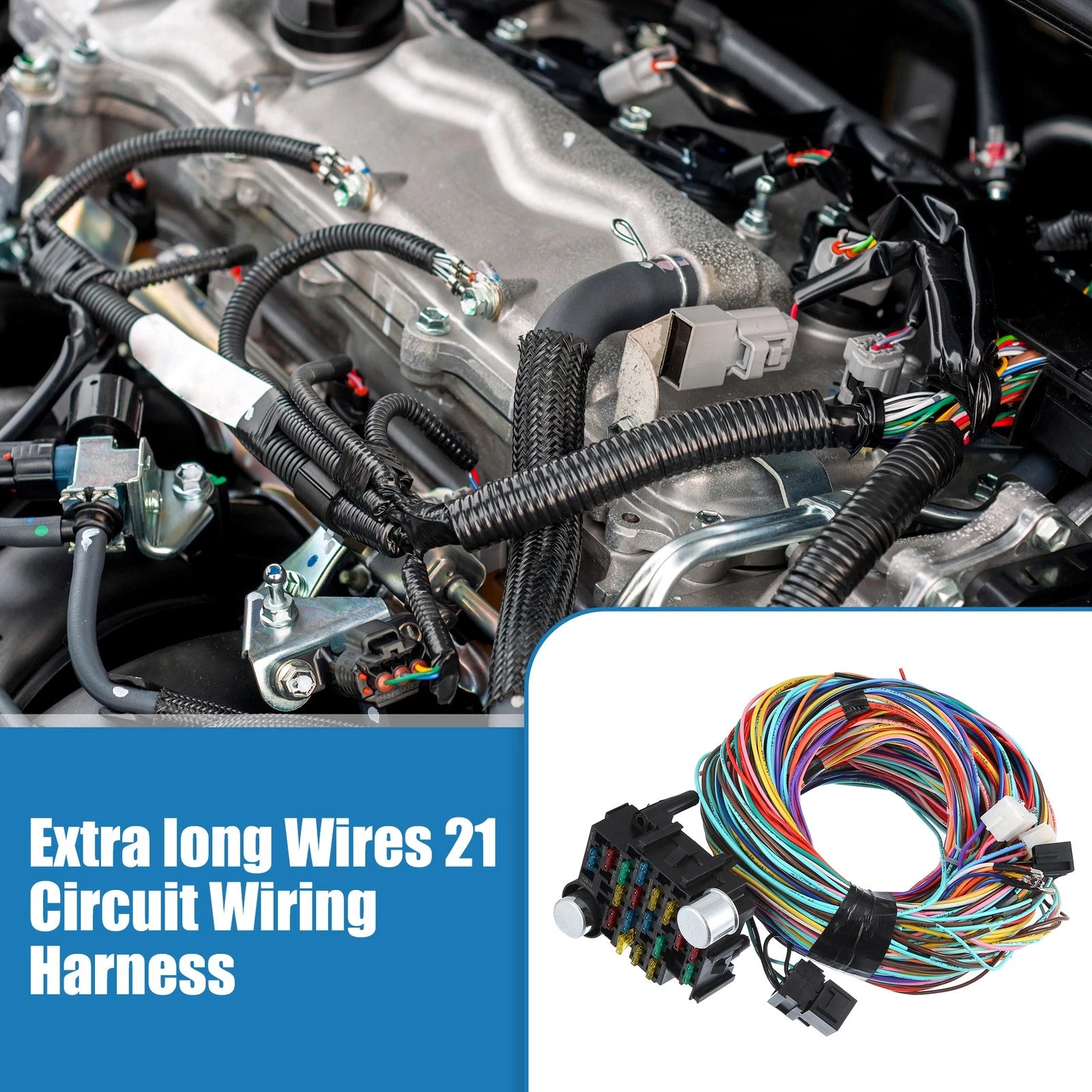 Set of 1 Universal 21 Circuit Wiring Harness Kit for GM Chevy Ford Truck