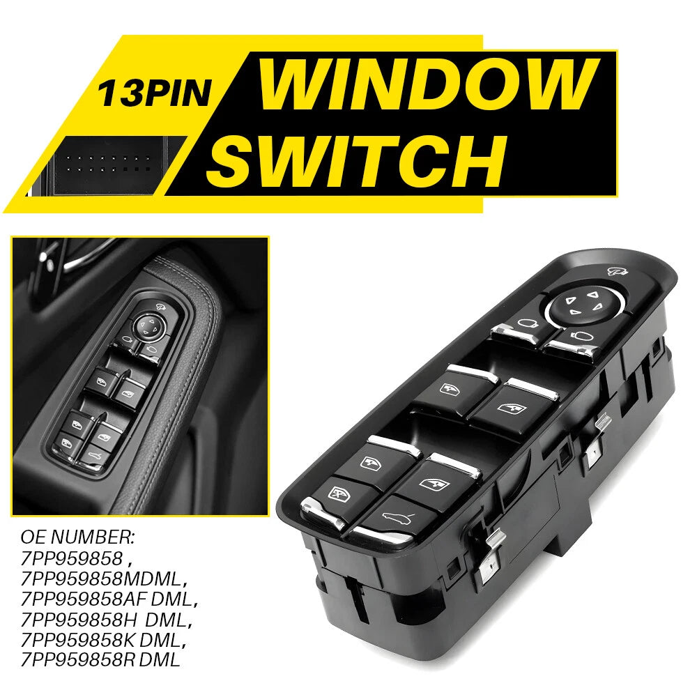 Window Switch for Porsche Cayenne Panamera Macan (2011–2014) Front Driver Side Black