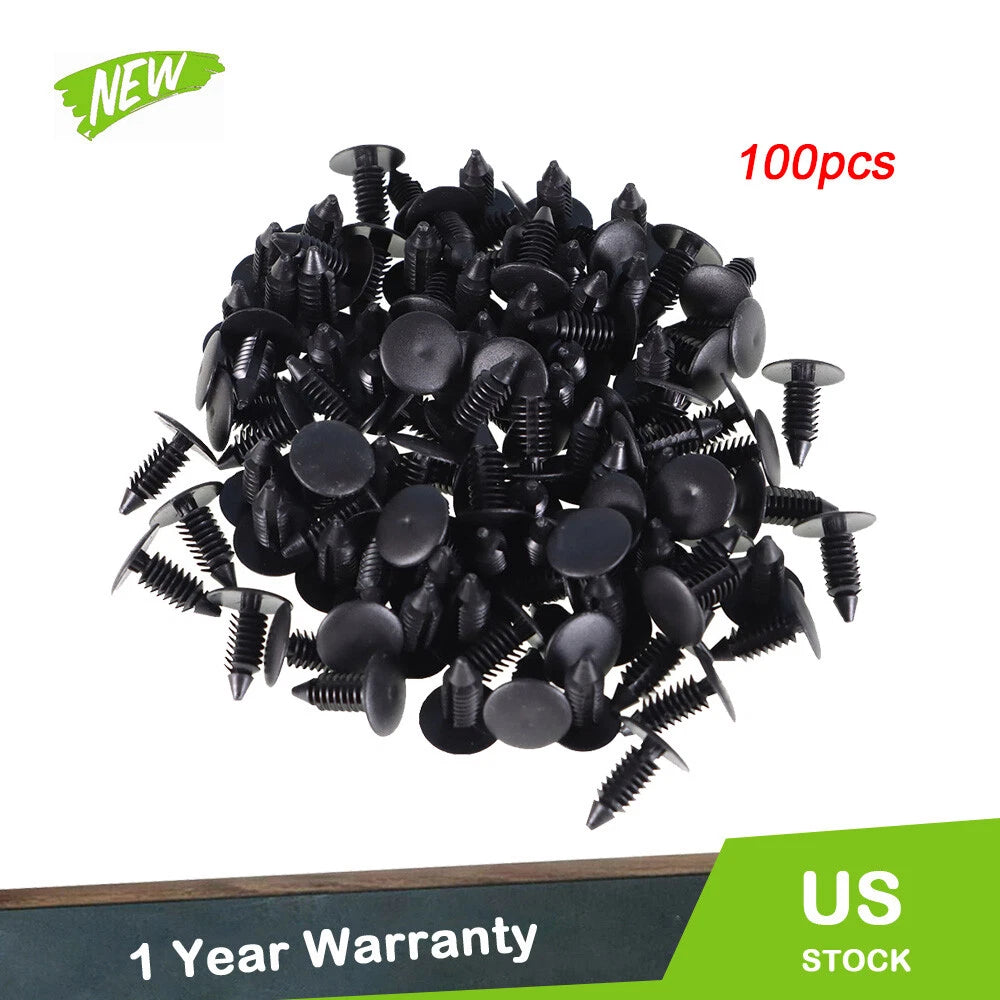 Set of 100 Black Plastic Rivets for Auto Bumper Fender (Compatible)