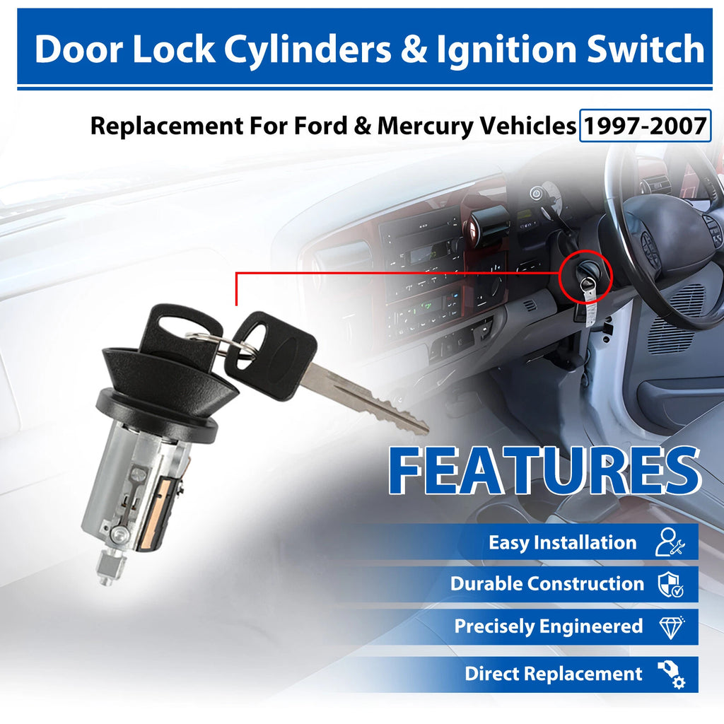 Ignition & Door Lock Cylinder Kit w/Keys for Ford F150 F250 F350 F450 (1997–2007)