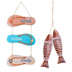 Wooden Marine Theme Flip Flops and Fish Pendant Wall Hanging Decor
