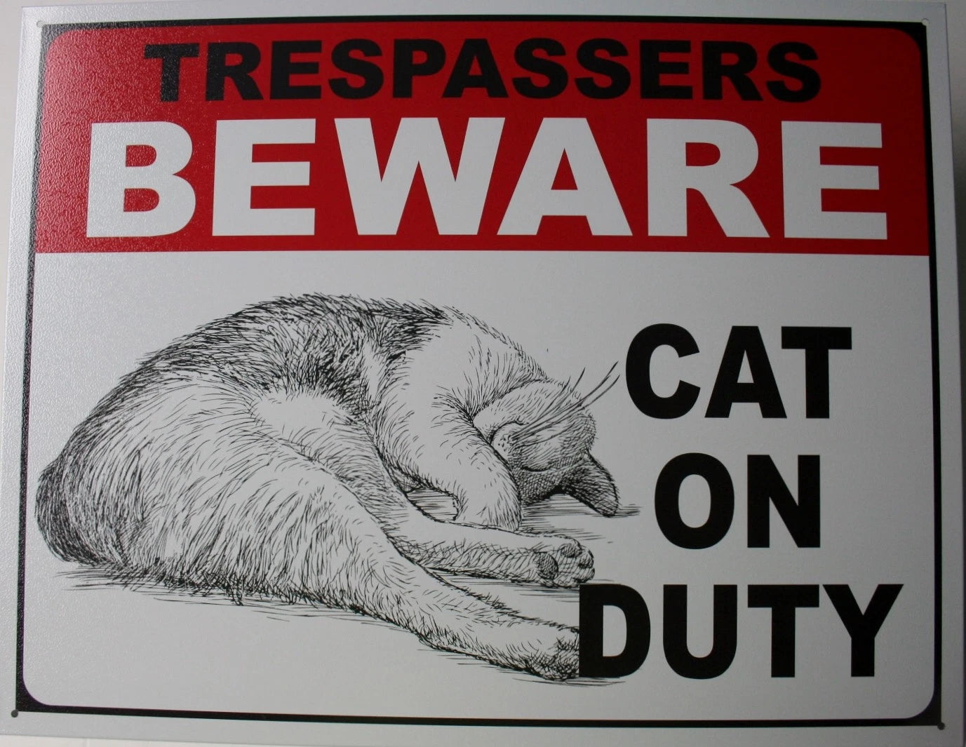 Caution Trespassers Beware Cat on Duty Tin Metal Sign Decor 2215
