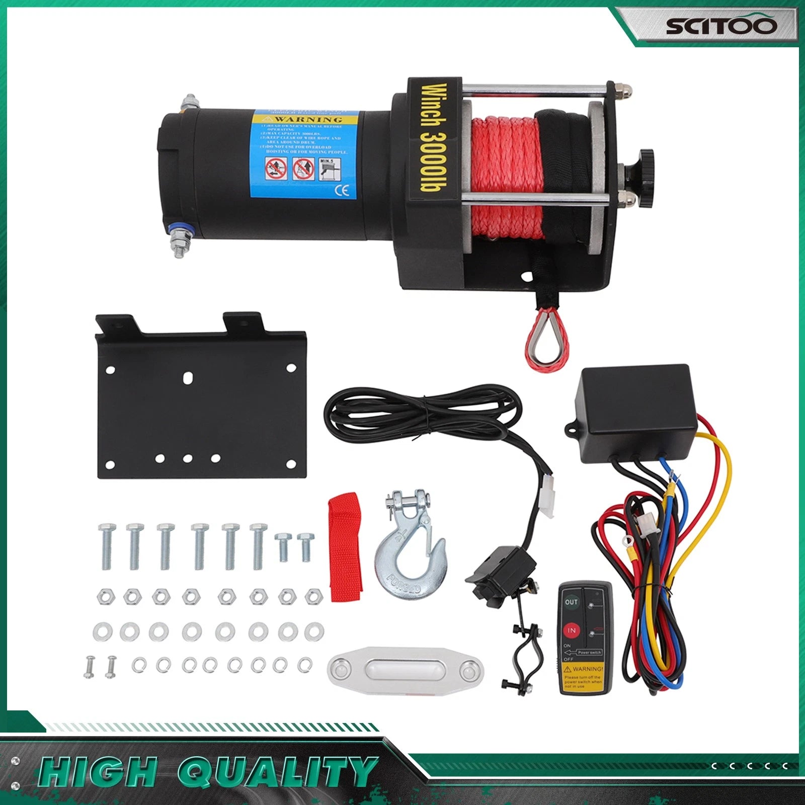 3000lbs Electric Winch Kit with Synthetic Rope for ATV UTV (12V)
