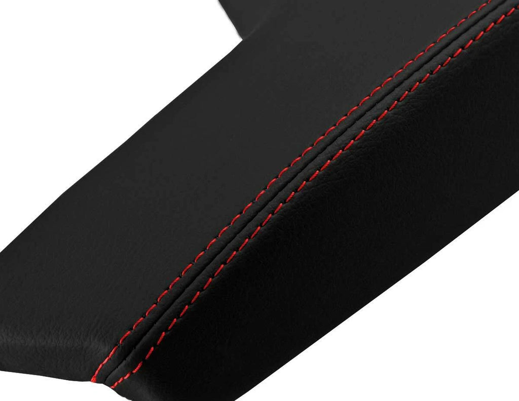 Leather Console Lid Armrest Cover for Buick Regal (2011–2017) Black Red Stitch