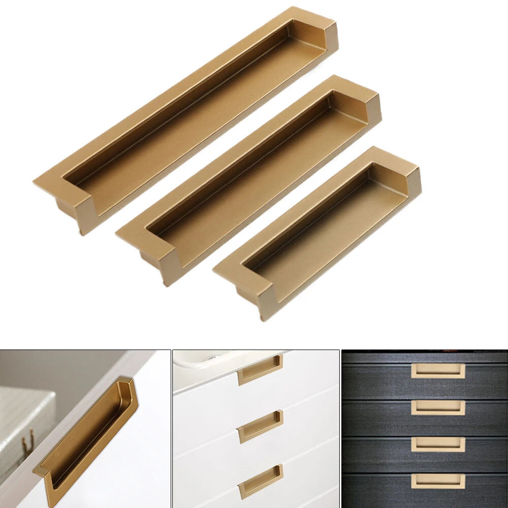 2Pcs Gold Hidden Sliding Door Handle for Cabinet Drawer (Universal)
