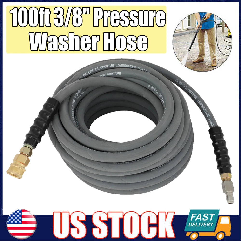 100ft Pressure Washer Hose 3/8" 4000 PSI Non-Marking with Couplers