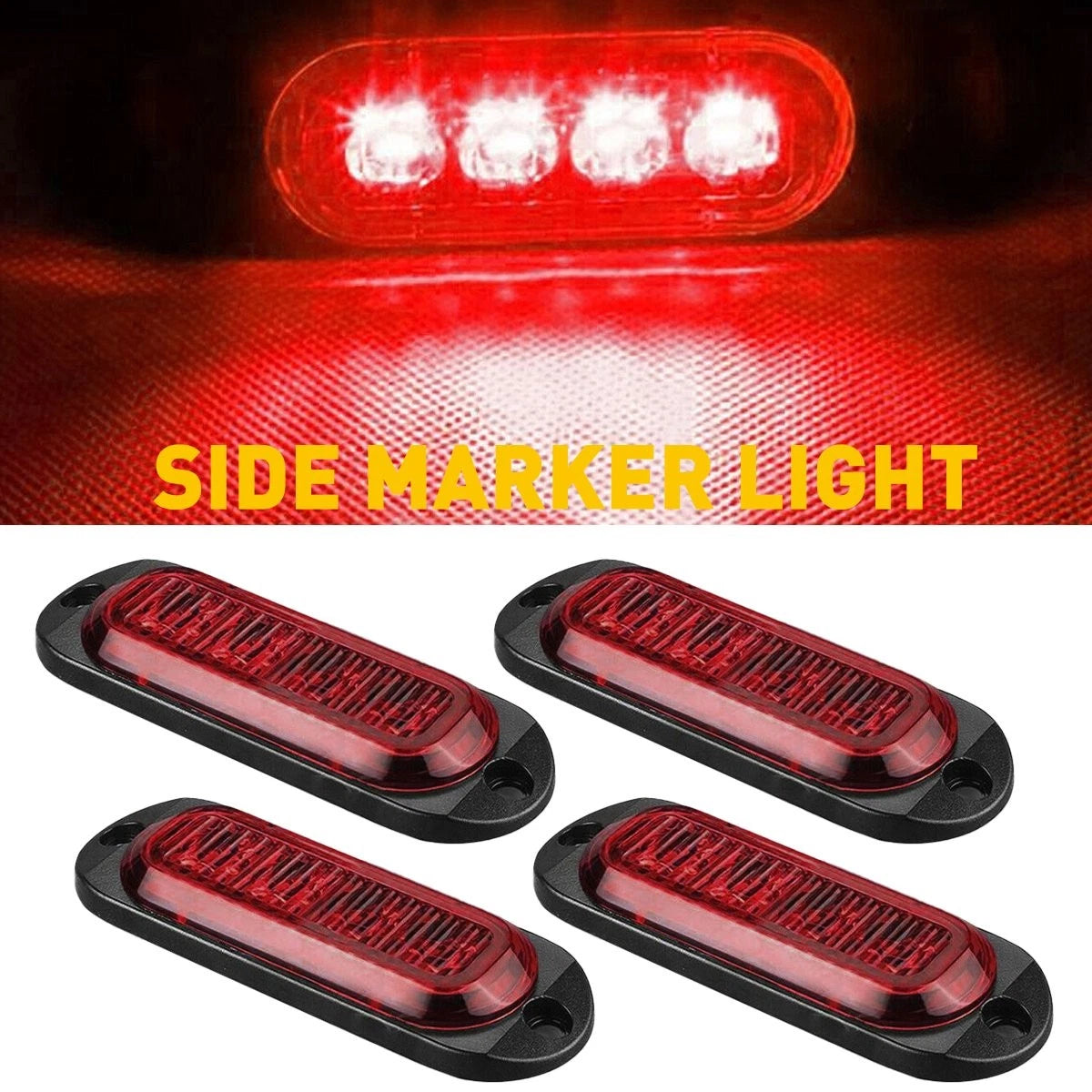 4X Red 4LED Oval Side Lights Marker Clearance Indicator Lamps Universal