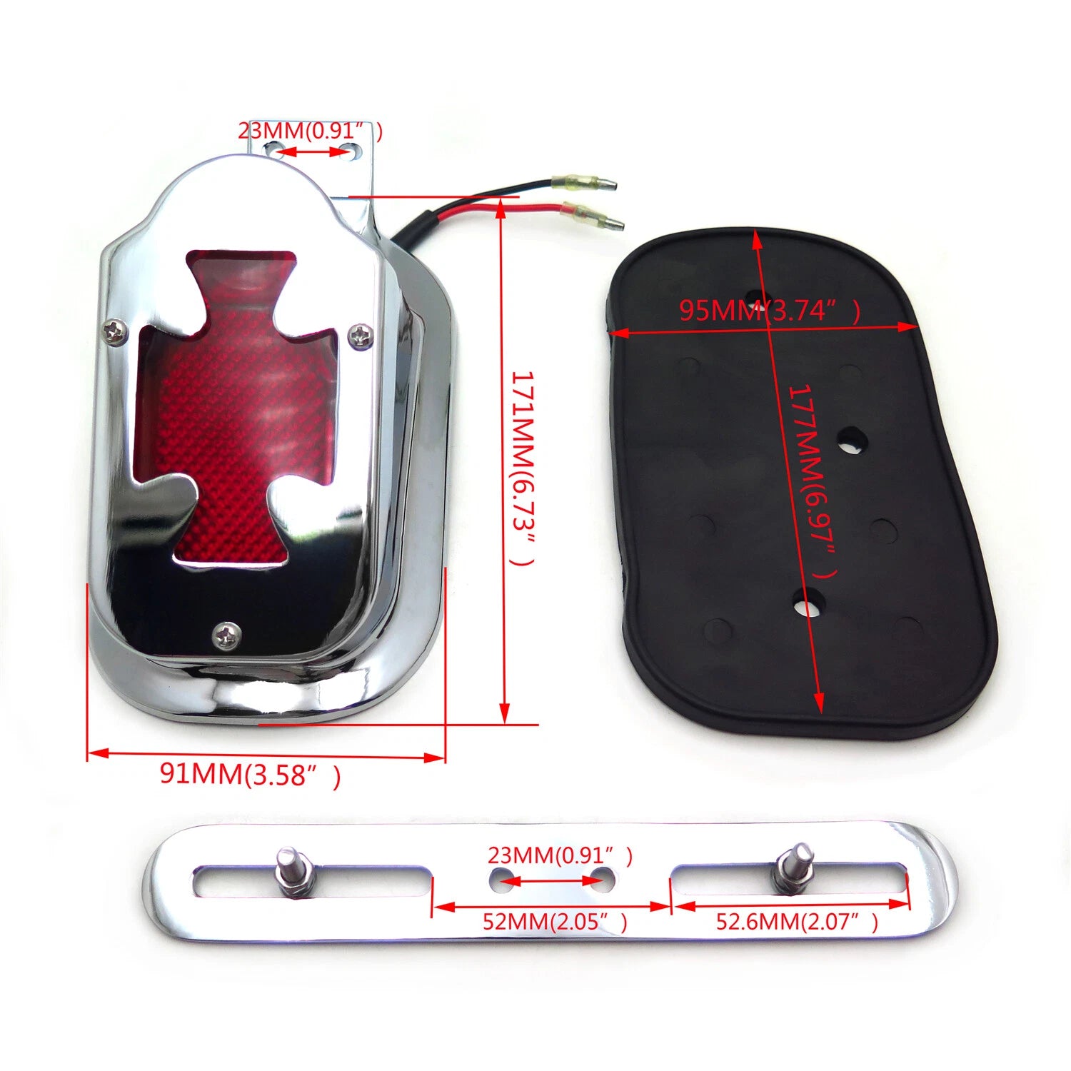 Chrome Red Brake Tail Light Signals for Harley FLSTN Deluxe Springer (2005–2017)