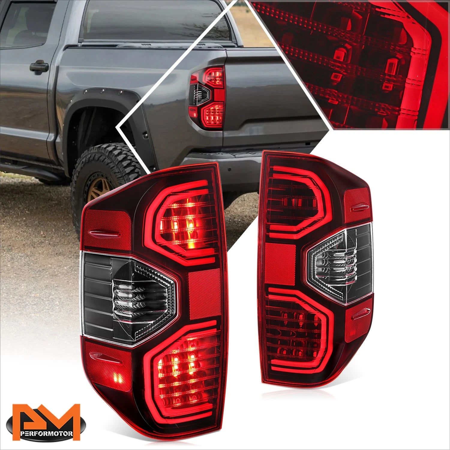 LED Tail Lights for Toyota Tundra (2014–2021) - Black Housing Red Lens Pair