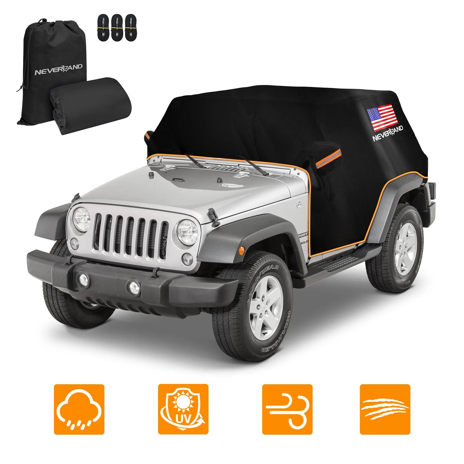 Half Car Cover for Jeep Wrangler 4 Doors JKU JLU (2007–2024) UV Protect