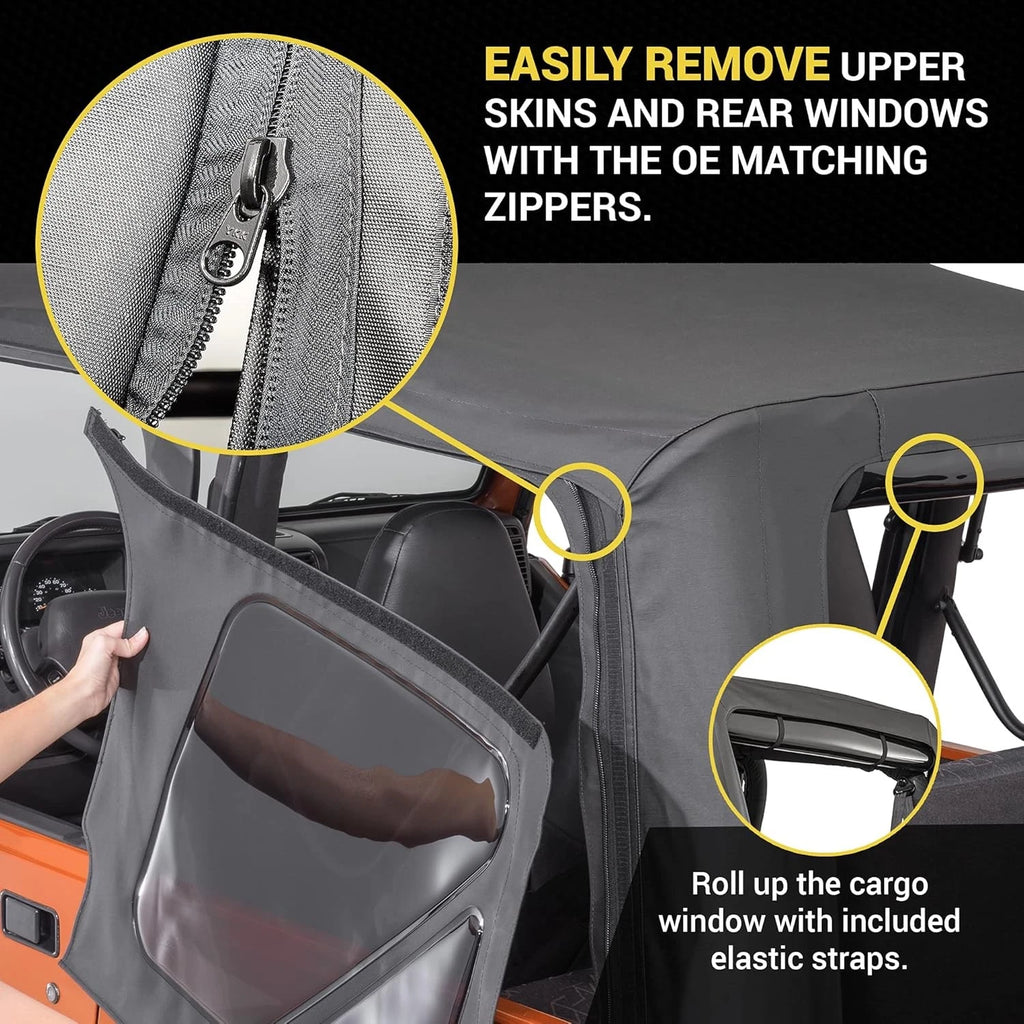 Premium Rear Soft Top + Upper Skins Set of 4 for Jeep Wrangler TJ (1997–2006)