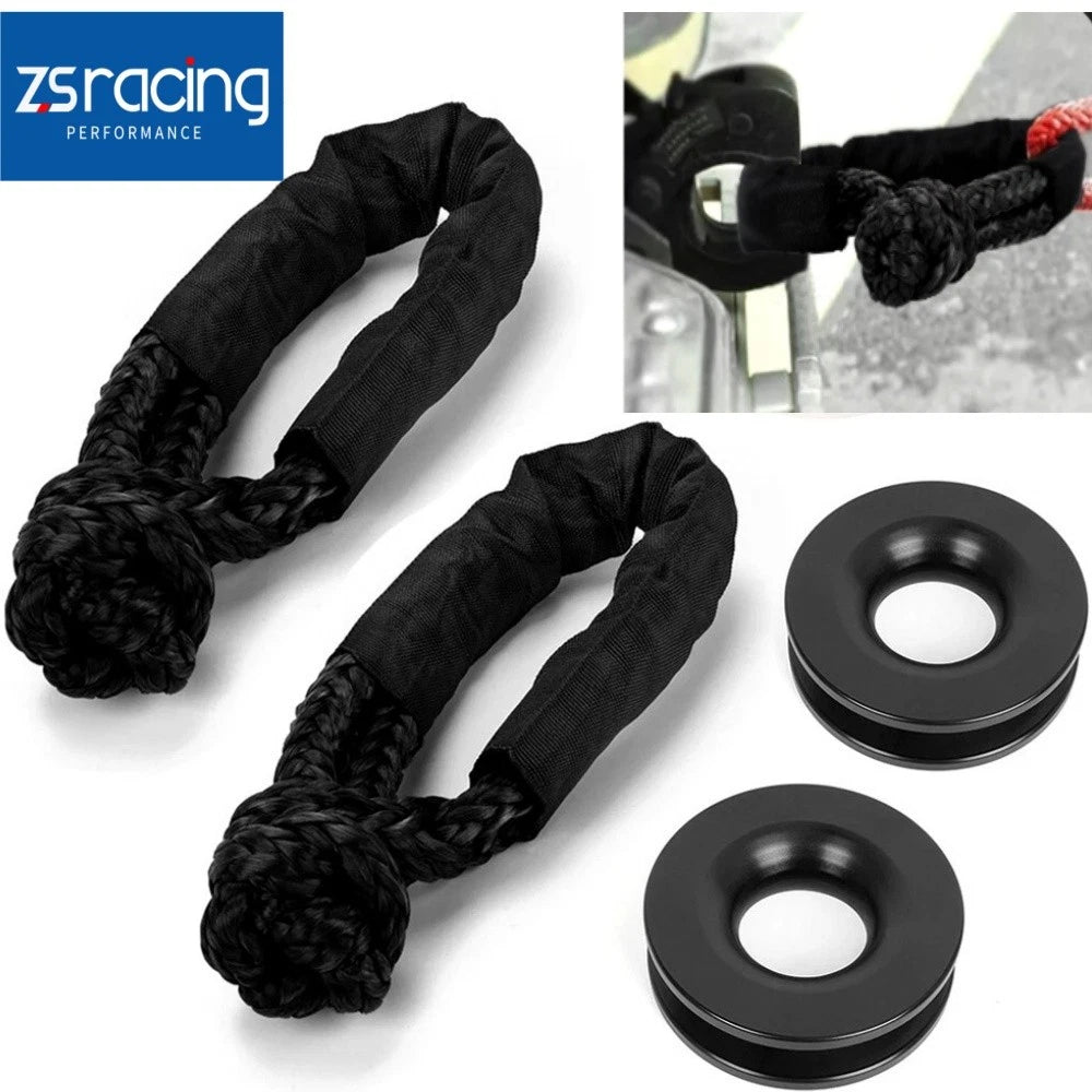 2X Recovery Ring Snatch Block Pulley + 2X Soft Shackle for Tow Winch Rope