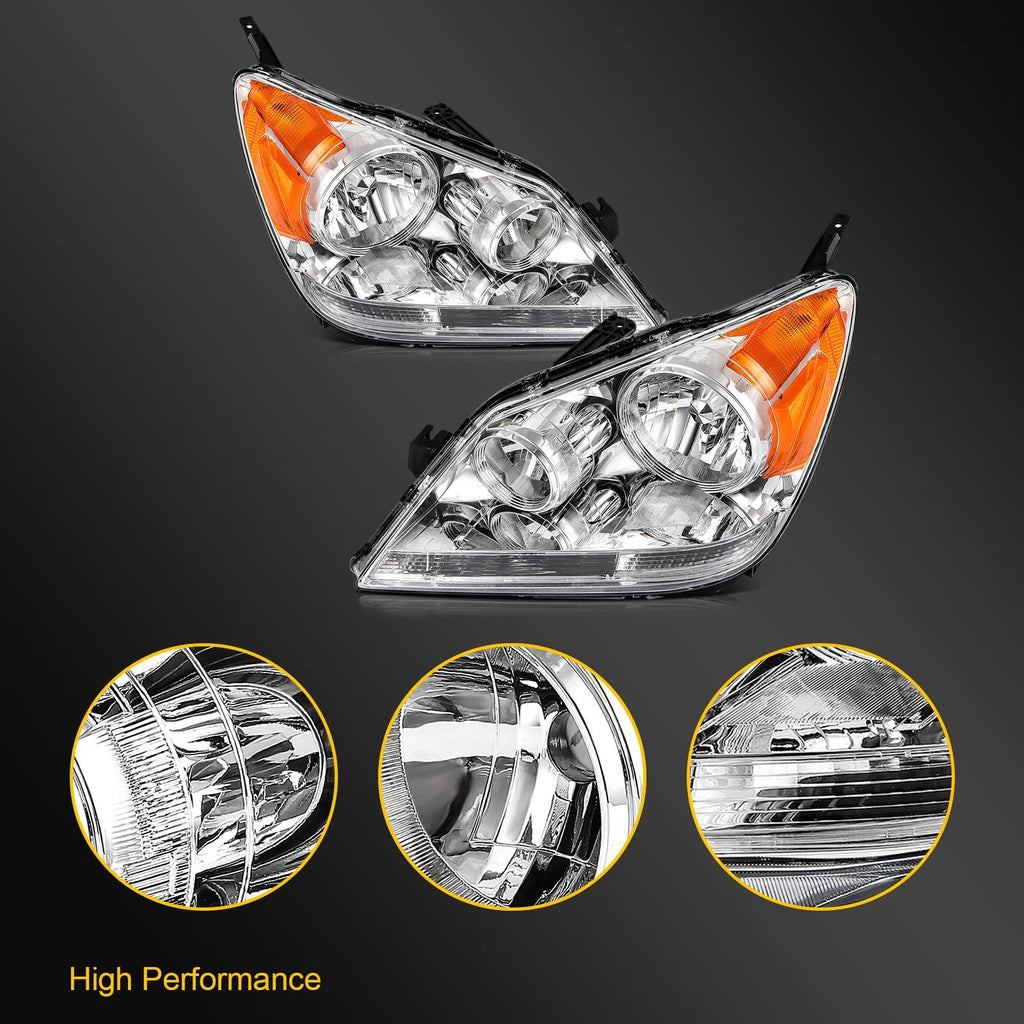 Set of 2 Headlight Assemblies for Honda Odyssey (2005–2007) Chrome Amber