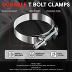 8x 66mm-76mm Adjustable ID Stainless Steel T-Bolt Clamp w/Nylon Lock Nut