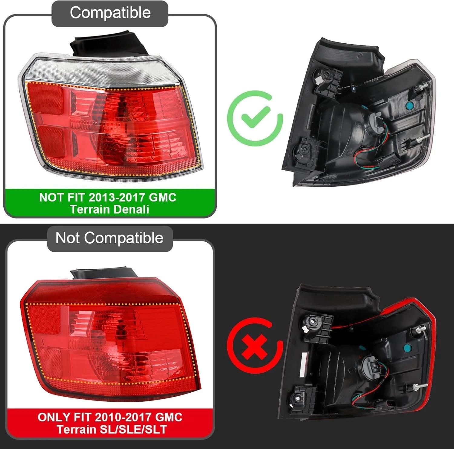 Halogen Tail Light for GMC Terrain Denali (2013–2017) Right Passenger