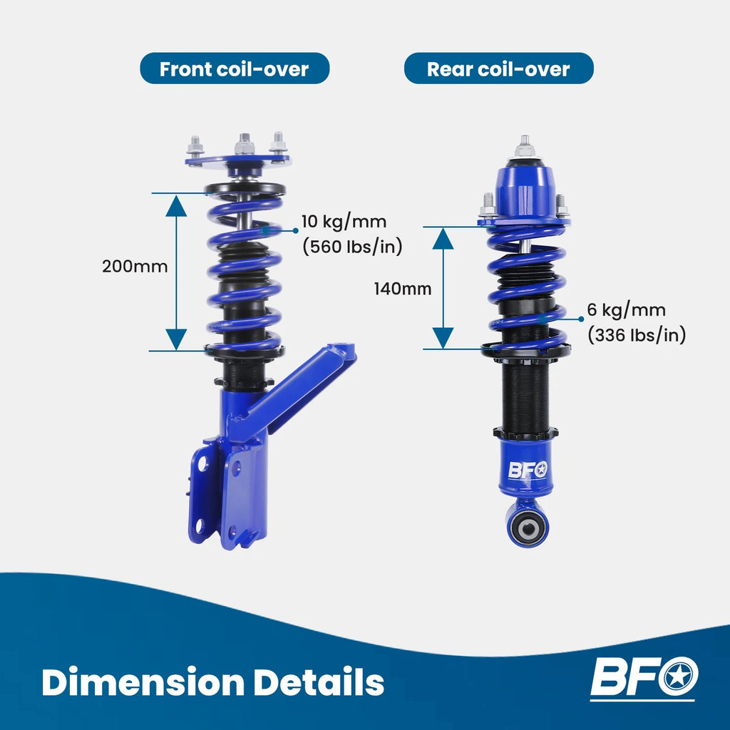 BFO Adjustable Coilovers Suspension Lowering Kit for Honda Civic Si (2001–2005)
