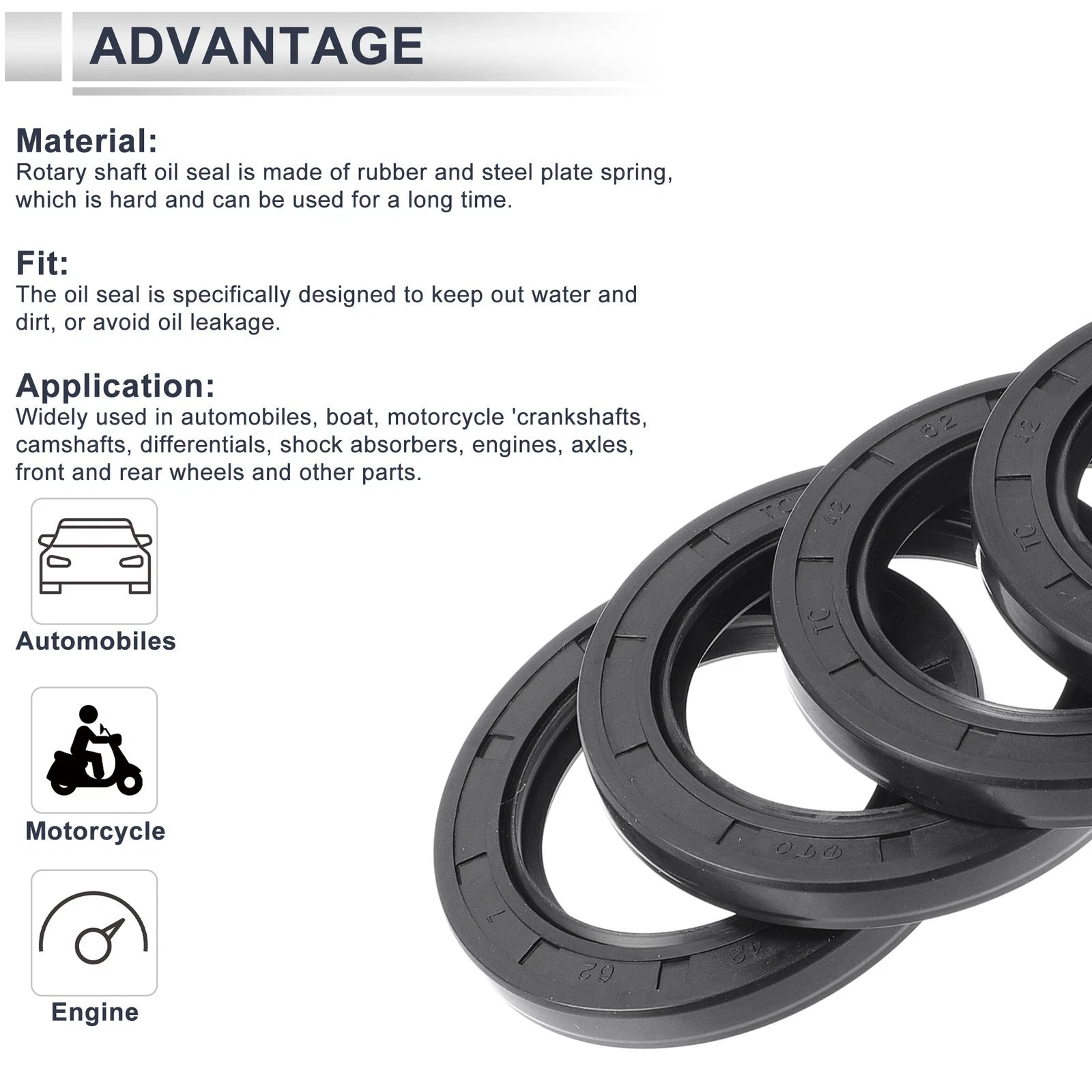 Set of 5 Oil Seal Rotary Shaft Seal Nitrile Rubber 42x62x7mm