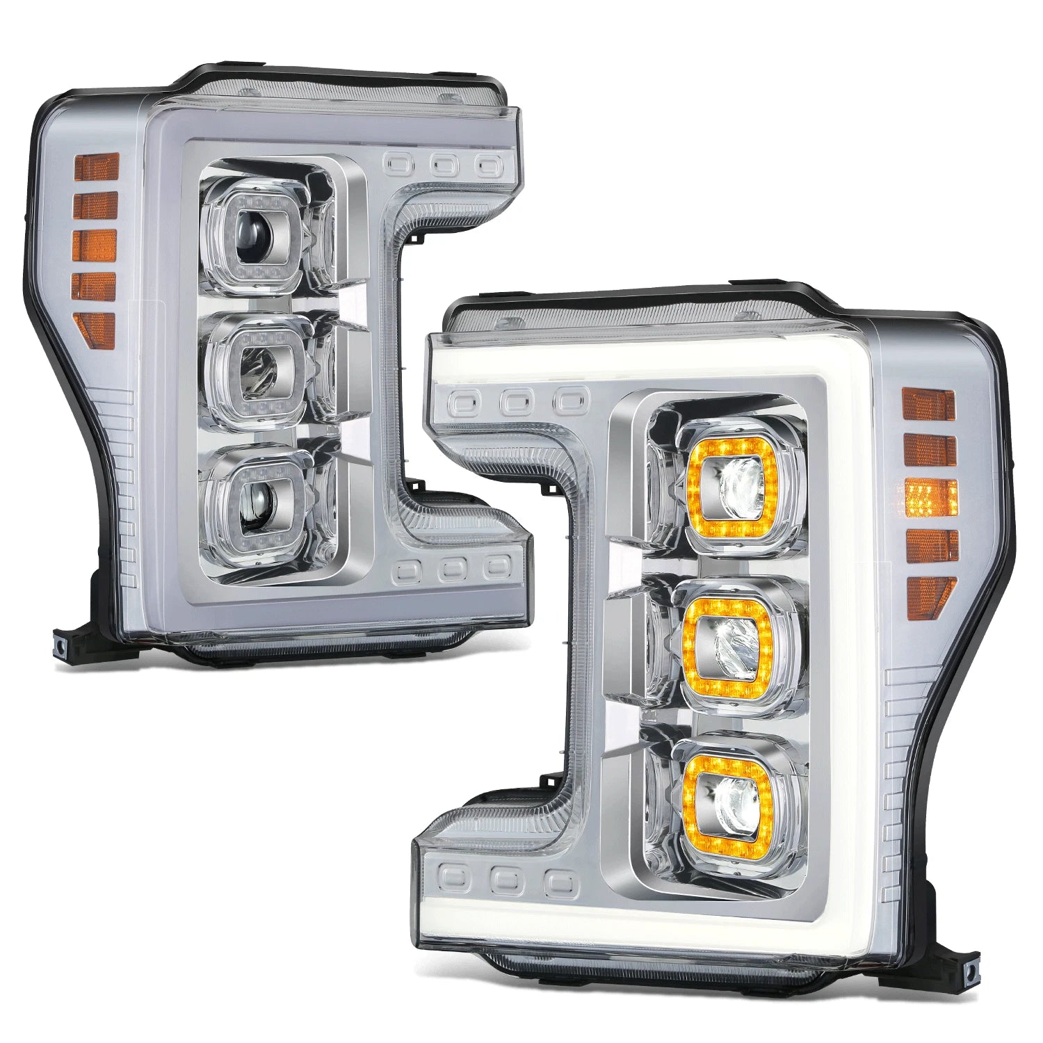 Chrome Amber Full LED Project Headlight Assembly for Ford F-250 F-350 (2017–2019)
