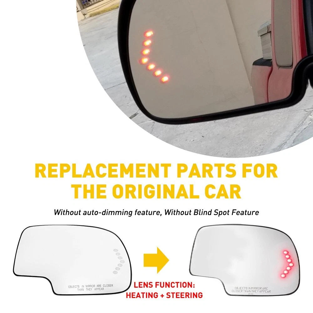 Pair Heated Side Mirror Glass w/ Turn Signal for Chevy GMC Cadillac