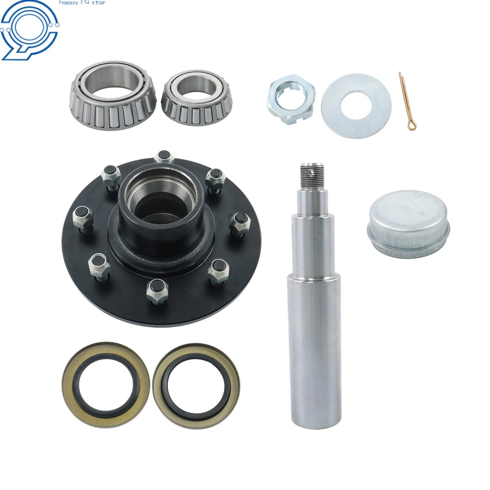 8-Lug 6.5" Wheel Hub Kit for Round Spindle and Bearing (Fits Various Models)