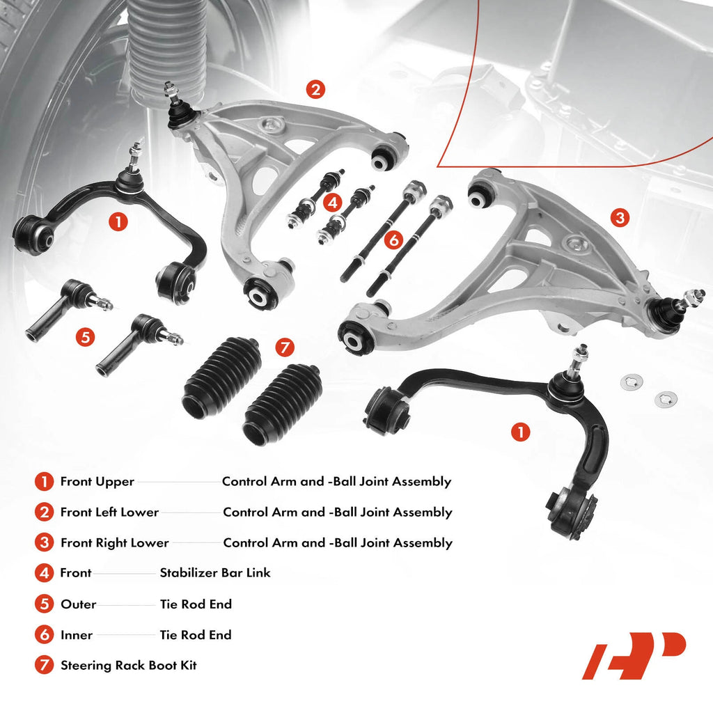 Set of 12 Front Control Arm Sway Bar Link Tie Rod Ends for Ford F-150 (2005–2006)