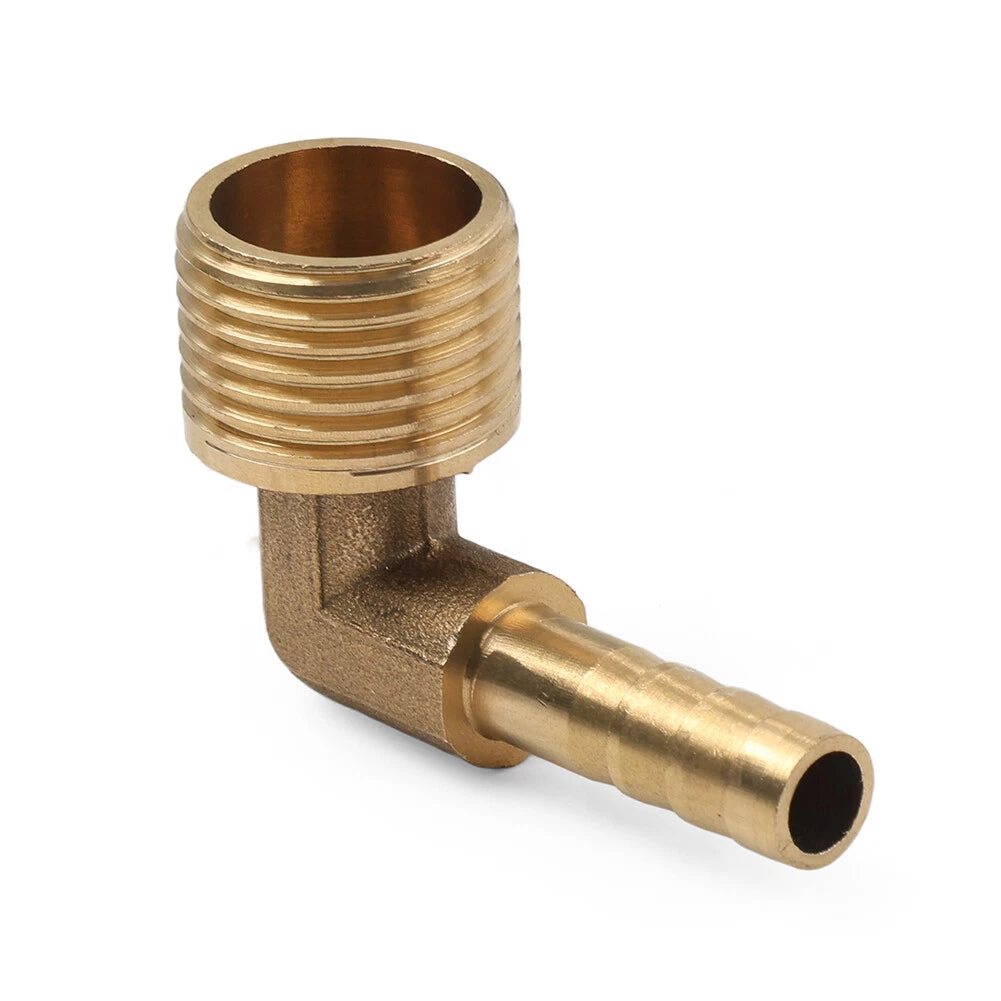 Brass Barb Hose Fitting 90 Degree Elbow 8mm x 1/2G for Automotive