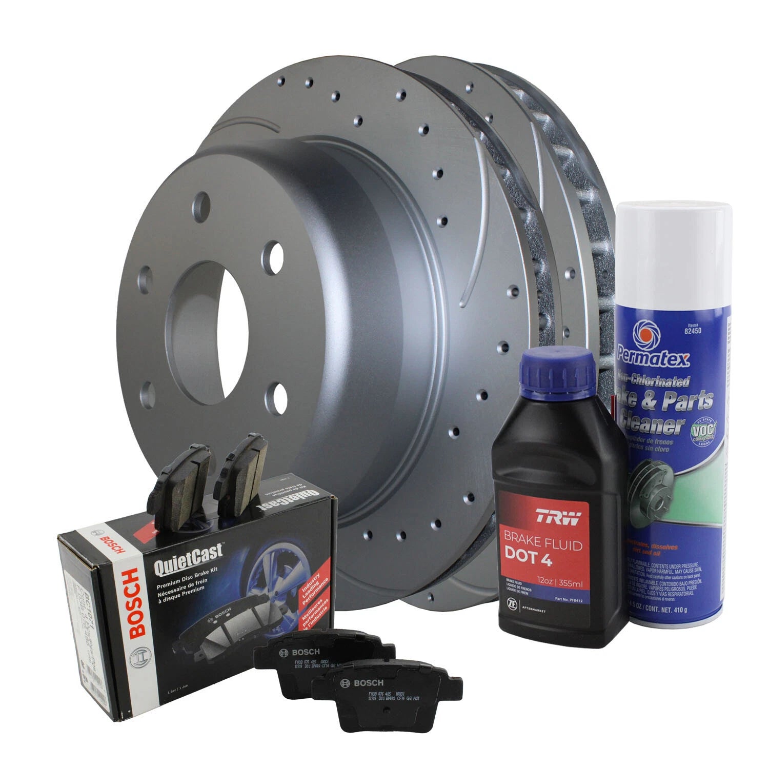 Rear Brake Kit 330mm Drilled Disc Rotors & Bosch Pads for Chevrolet GMC