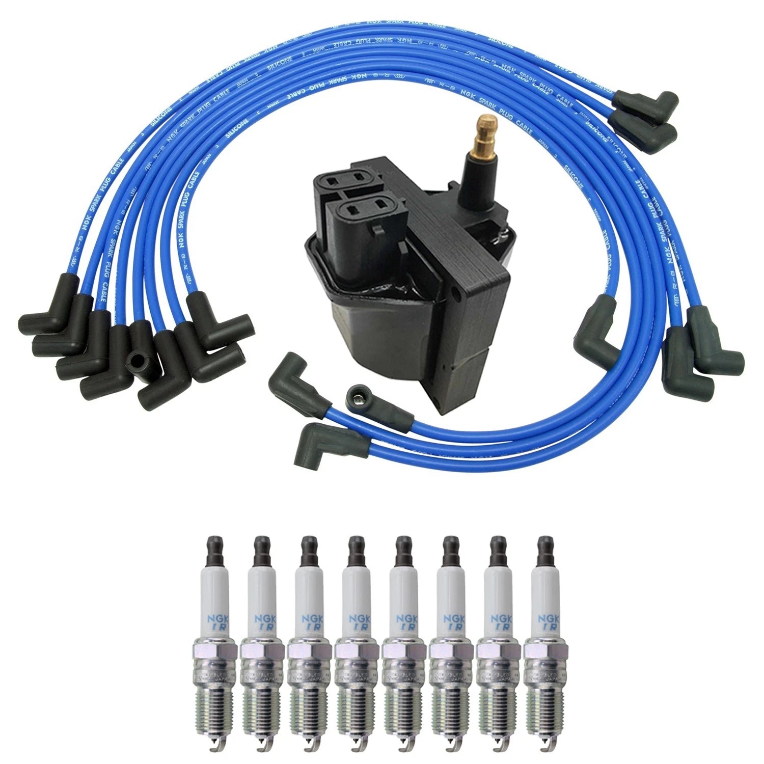 Set of 2 Ignition Coils & NGK 8 Laser Iridium Spark Plug Wires for C2500