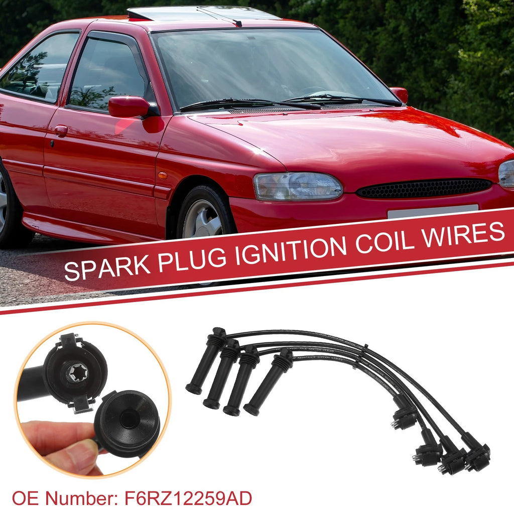 Set of 4 Spark Plug Wire Ignition Coil Cables No.F6RZ12259AD for Ford Contour (1998–2000)