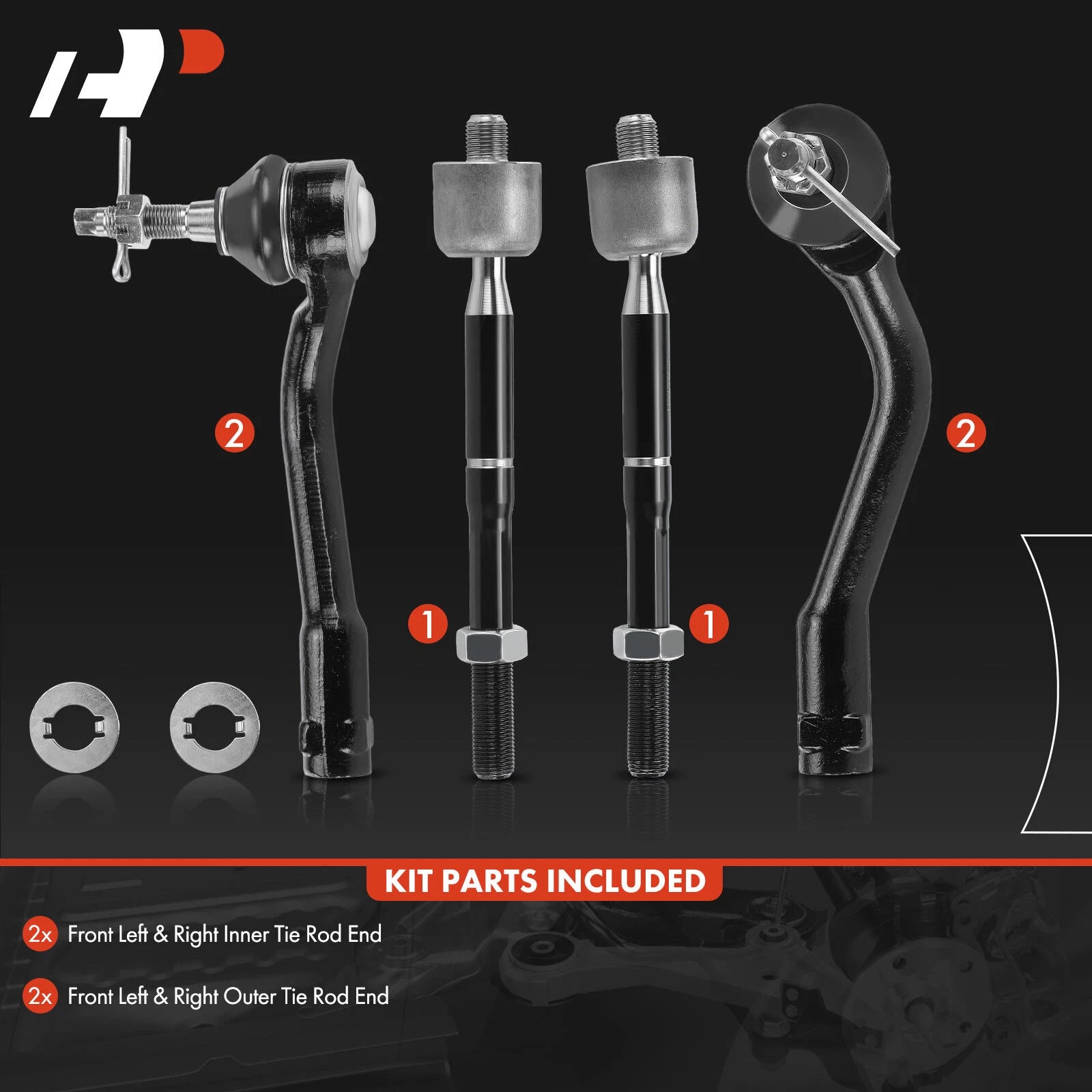 Set of 2 Front Inner & Outer Tie Rod Ends for Kia Optima (2016-2018)