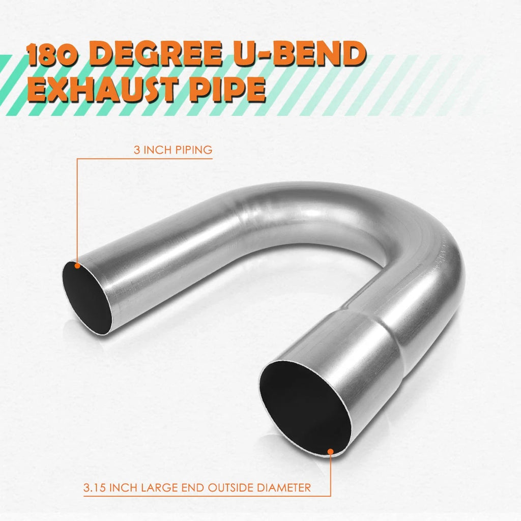 3.0" OD Mild Steel 180 Degree Slip-Fit Exhaust U-Bend for Custom Applications